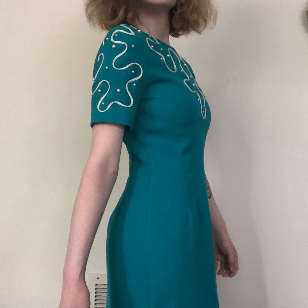 Vintage teal dress with beaded detailing